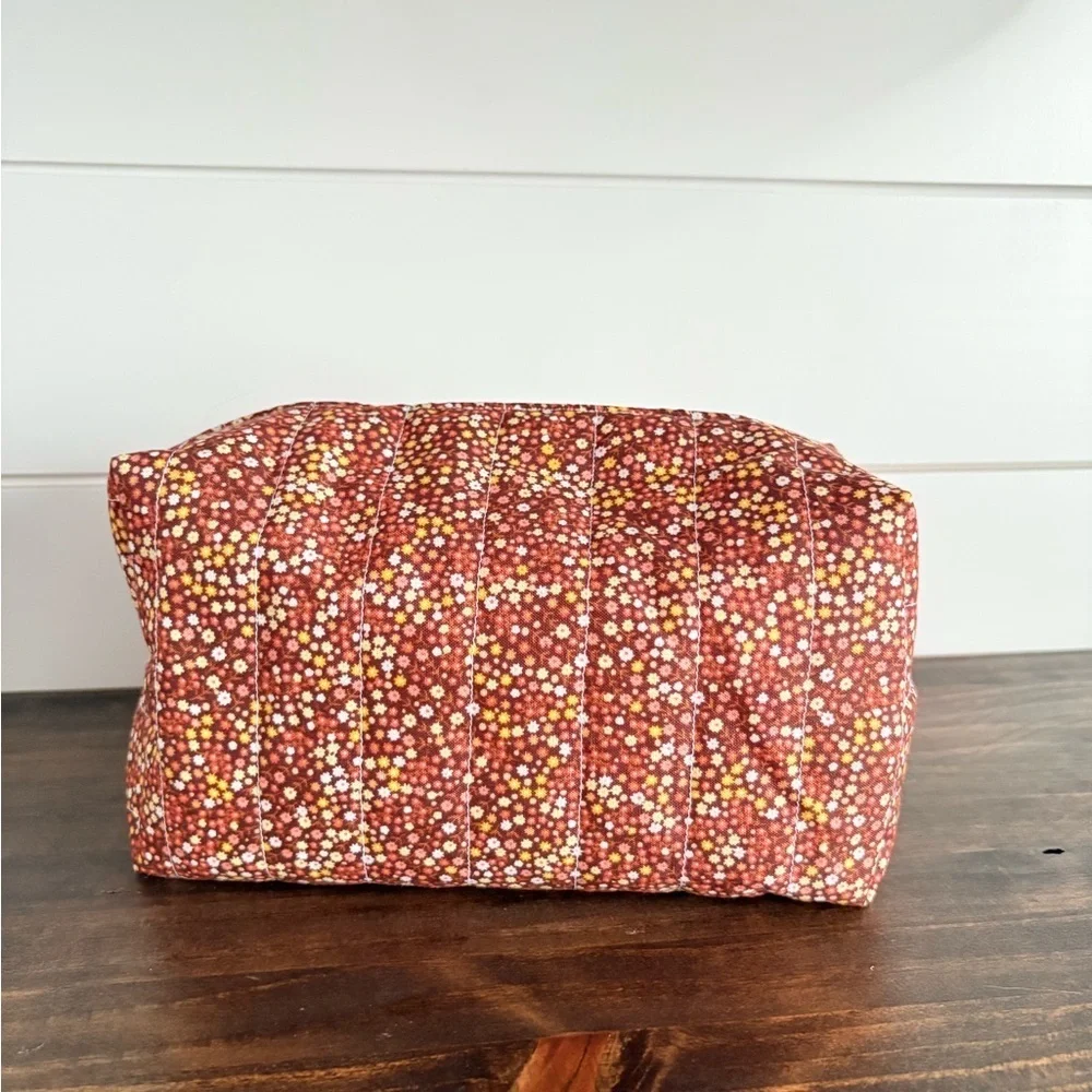 Handmade Flower Print Cosmetic Make Up Bag Sz OS